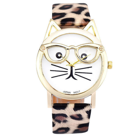 NERDY CAT LEATHER WATCH